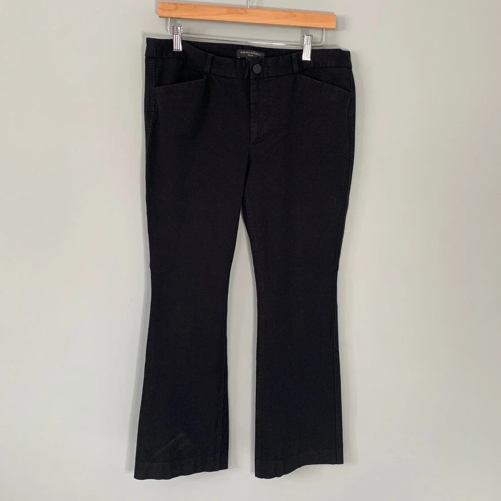 Banana Republic Sloan Black Flare Leg Pants Womens Size 10 Mid Rise Stretch Work